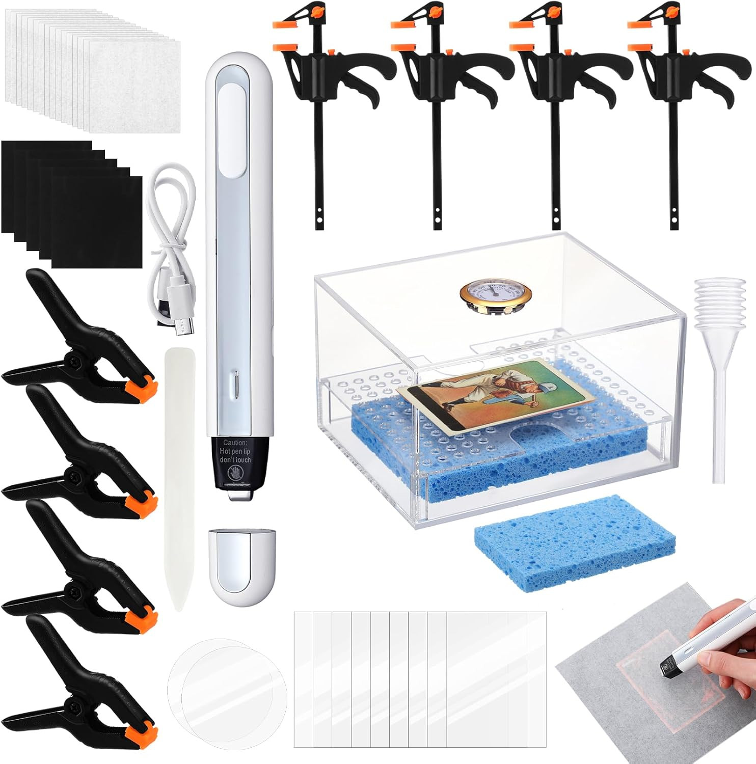 Trade Card Flattening Kit Sports Card Cleaning Kit with 1 Moisturizing Box 2 Acr