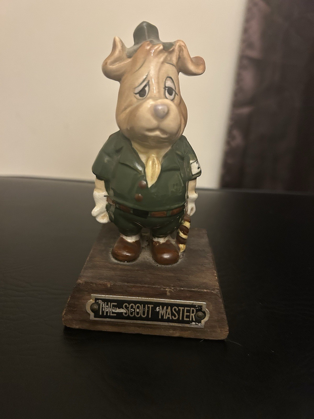 Vintage Boy Scouts Scout Master Figurine BSA Troop 207 Ceramic Wood Base