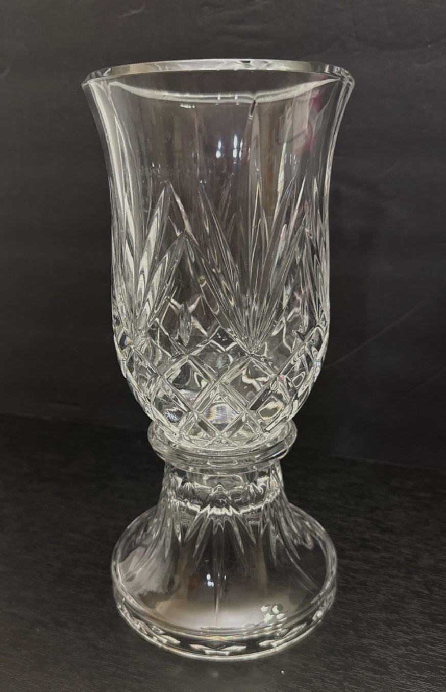 Vintage 2 Piece Clear Cut Crystal Hurricane Lamp Candle/Votive Holder Pineapple