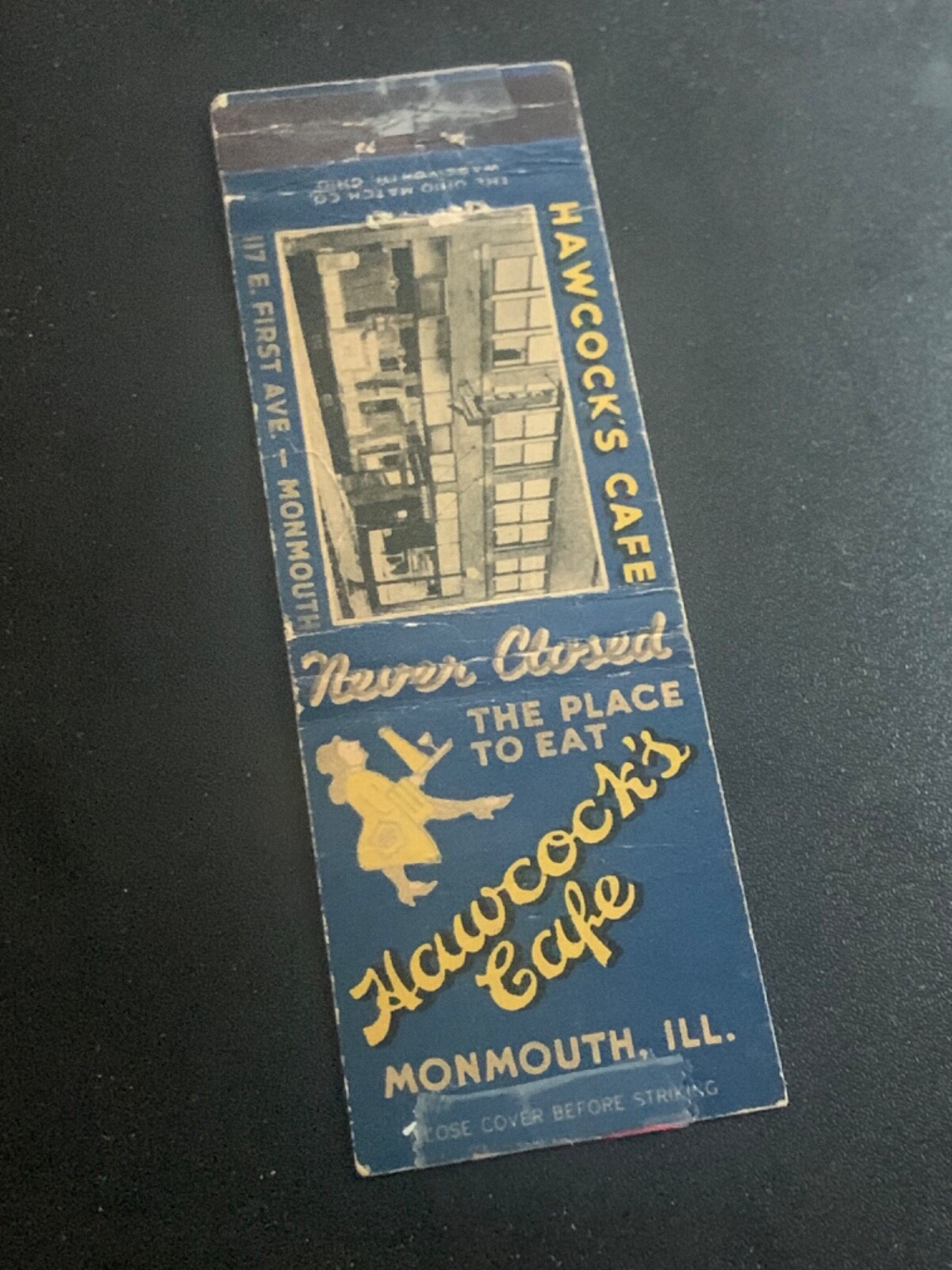 Vintage Illinois Matchbook “Hawcock’s Cafe” Monmouth Vintage Illinois Matchbook “Hawcock’s Cafe” Monmouth