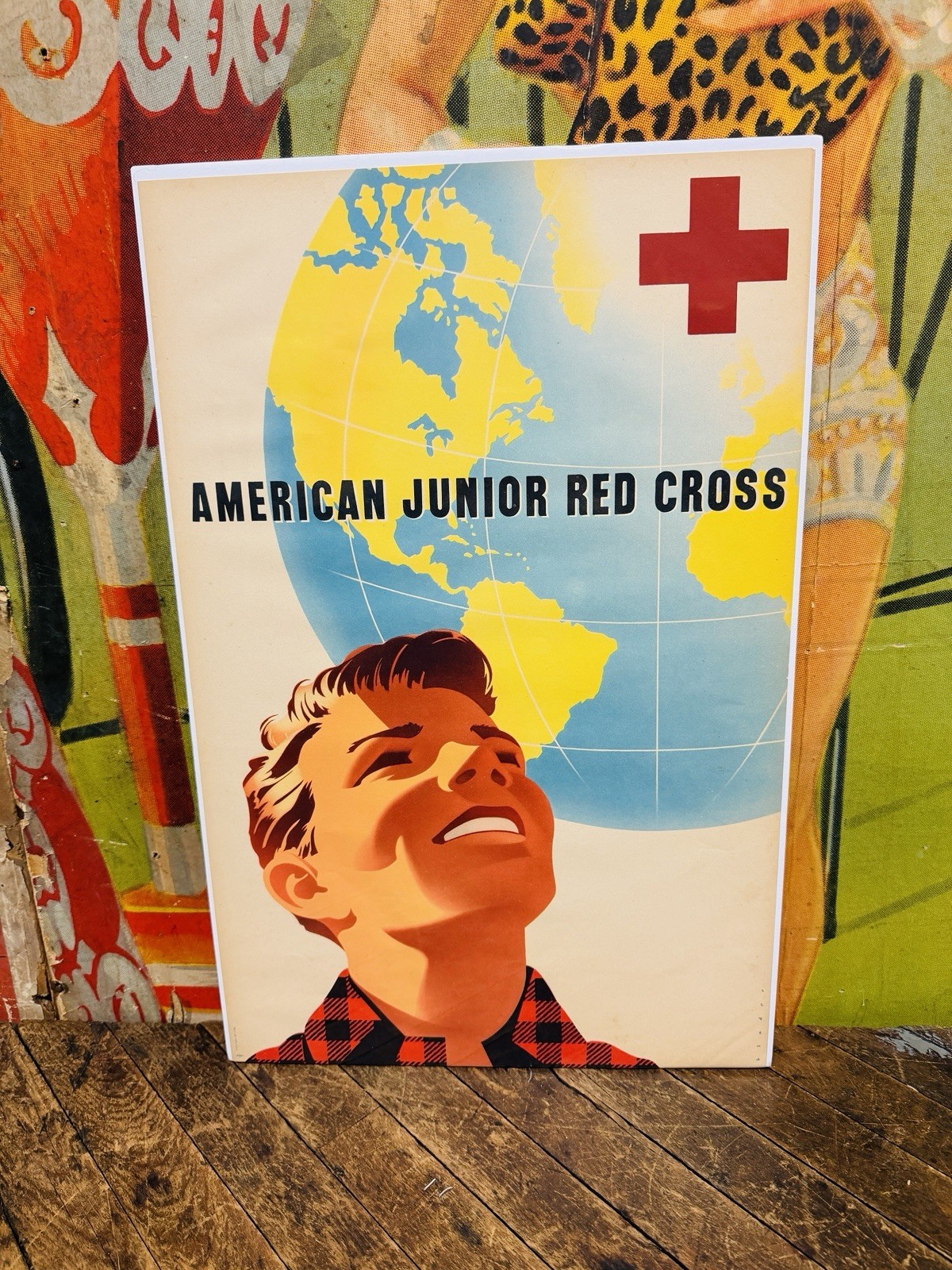 VINTAGE 1950 AMERICAN JUNIOR RED CROSS POSTER SIGN ARMY MILITARY WORLD WAR KOREA