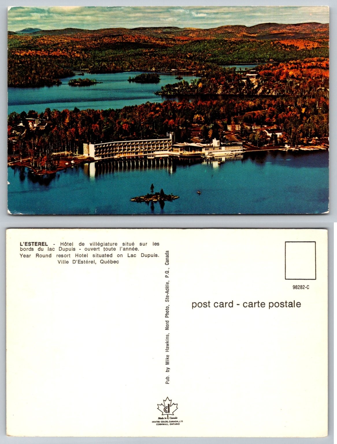 L\'Esterel Hotel Lac Dupuis Quebec Canada Vintage Postcard Aerial View Autumn