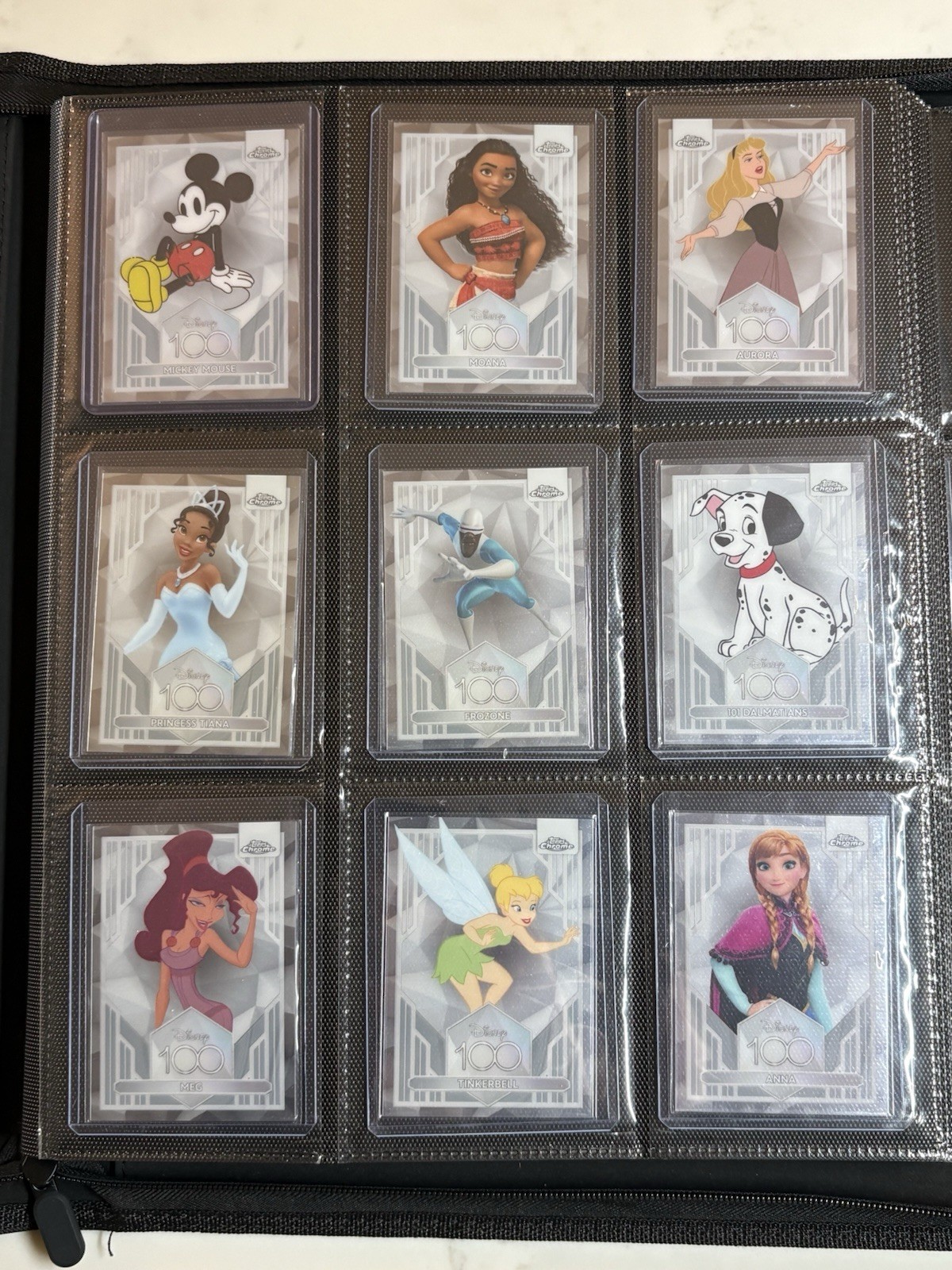 2023 Topps Chrome Disney 100 Complete Set All Cards Sleeved Top Loaded w/ Binder