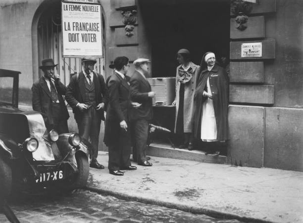 Women perform a symbolic vote hat boxes Paris France May 5 1935 Old Photo
