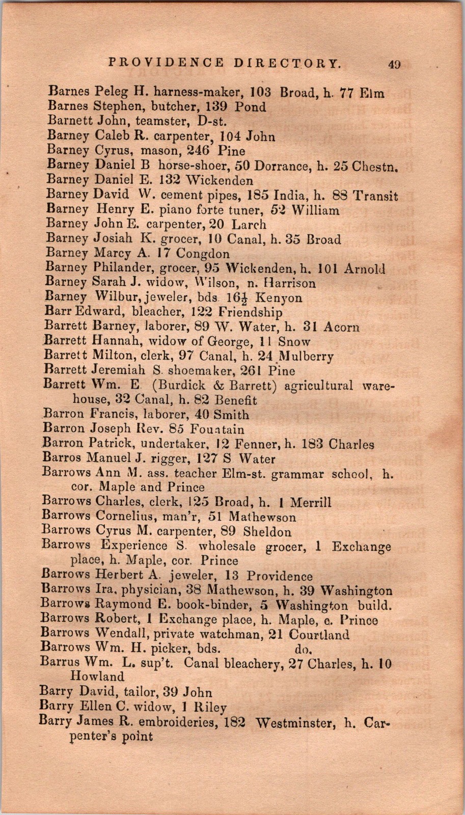 Barnes-Barton 1856 Providence RI Directory Page 4A9