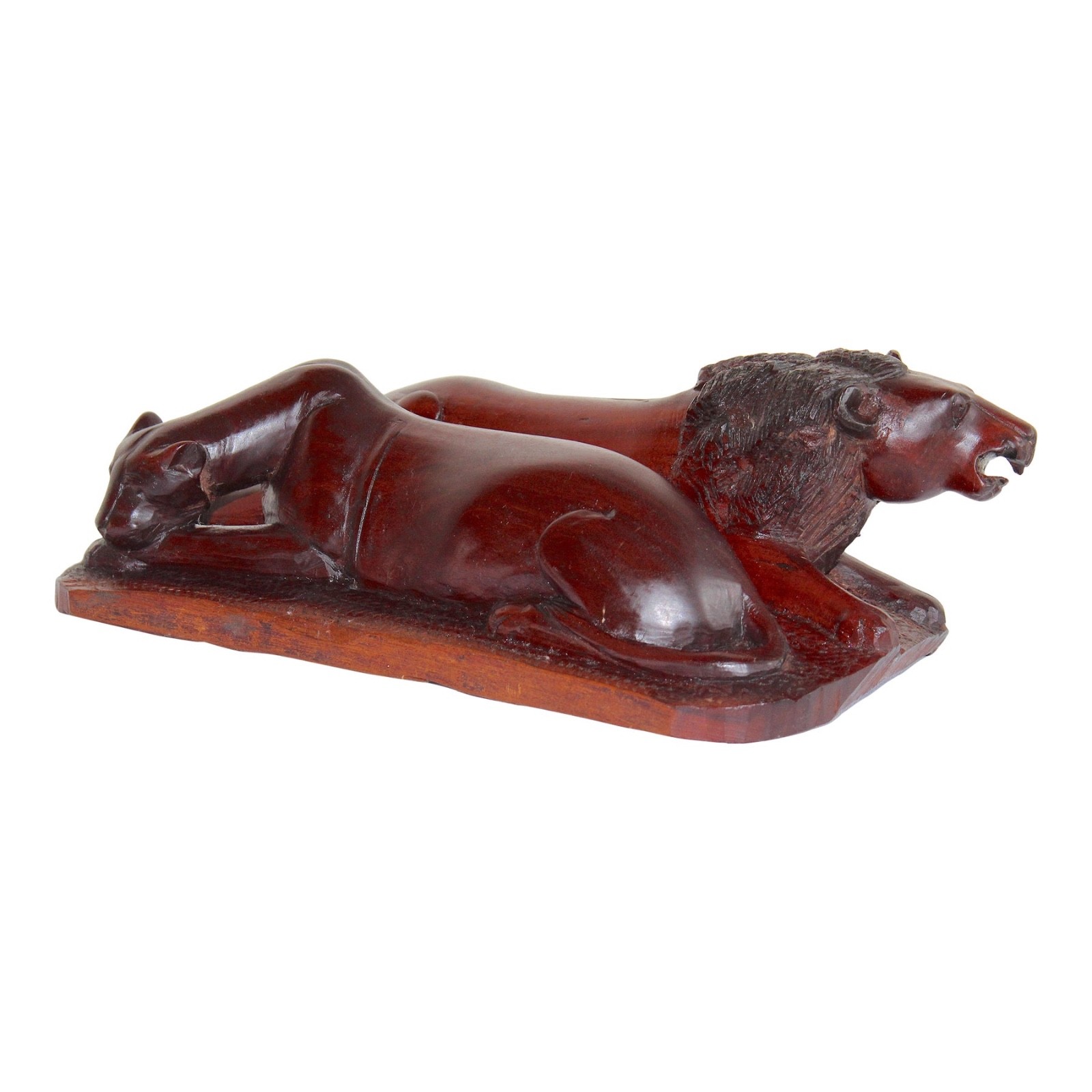 Vintage Hand-Carved African Lion & Lioness Sculpture – Signed 