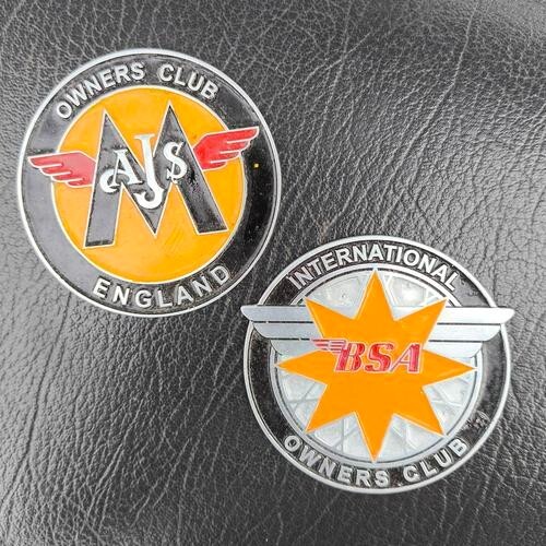 2X Badge vintage BSA AJS matchless owner club badge emblem placca plakette LG655