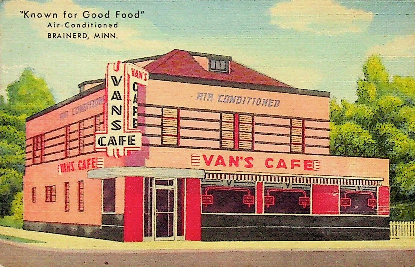 VINTAGE POSTCARD VAN\'S CAFE BRAINERD MINNESOTA ART DECO ARCHITECTURE UNPOSTED