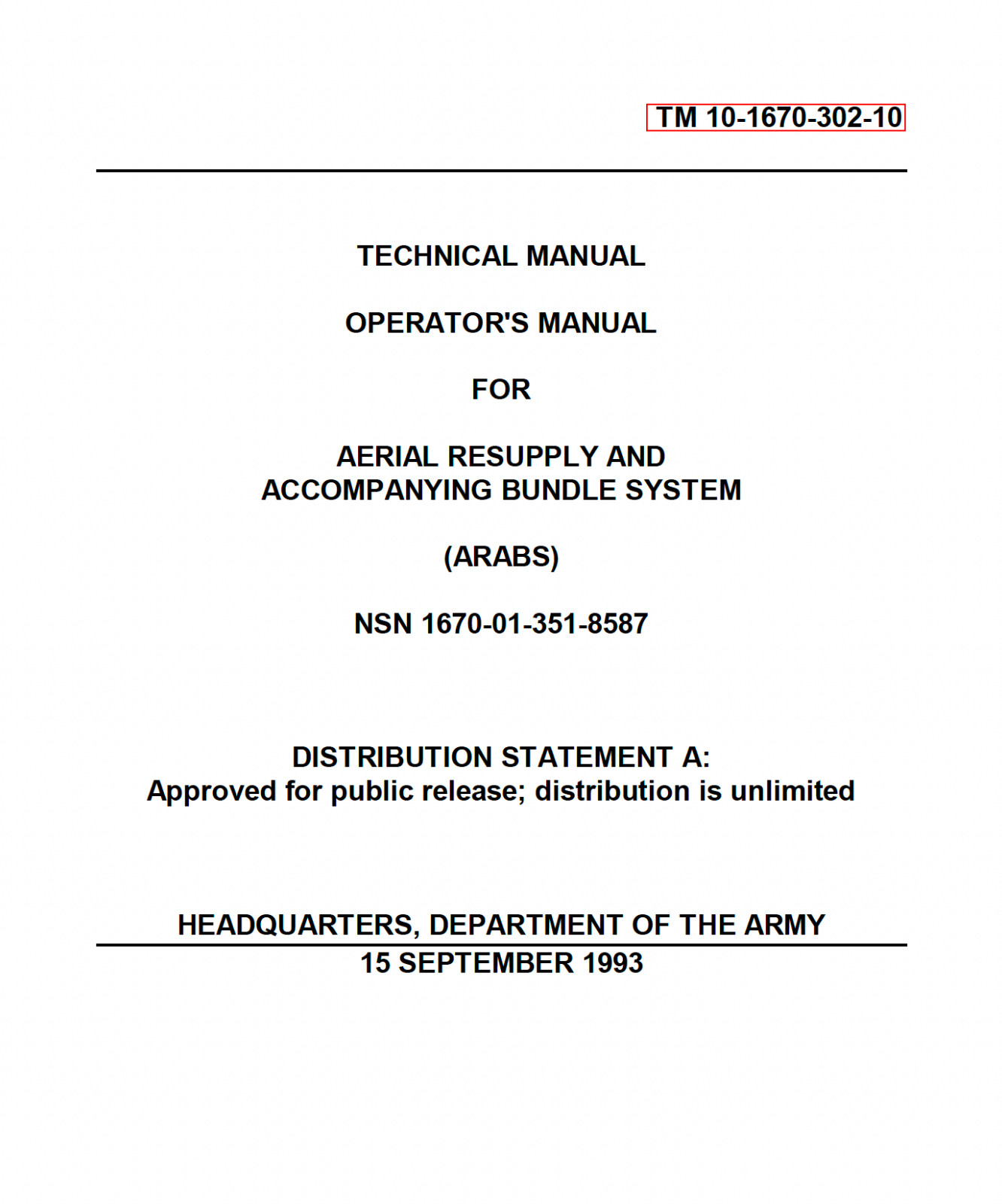 149 Page TM 10-1670-302-10 AERIAL RESUPPLY ACCOMPANYING BUNDLE SYSTEM on Data CD