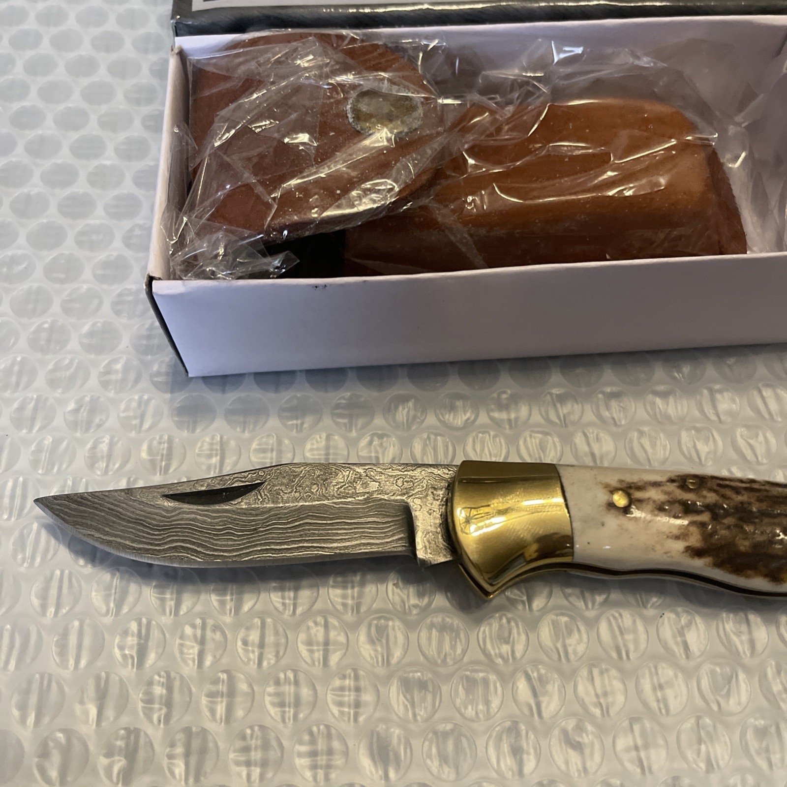 Marbles Ma-505 Damascus Lockback Knife Deer Stag ( 9 ) Leather Sheath