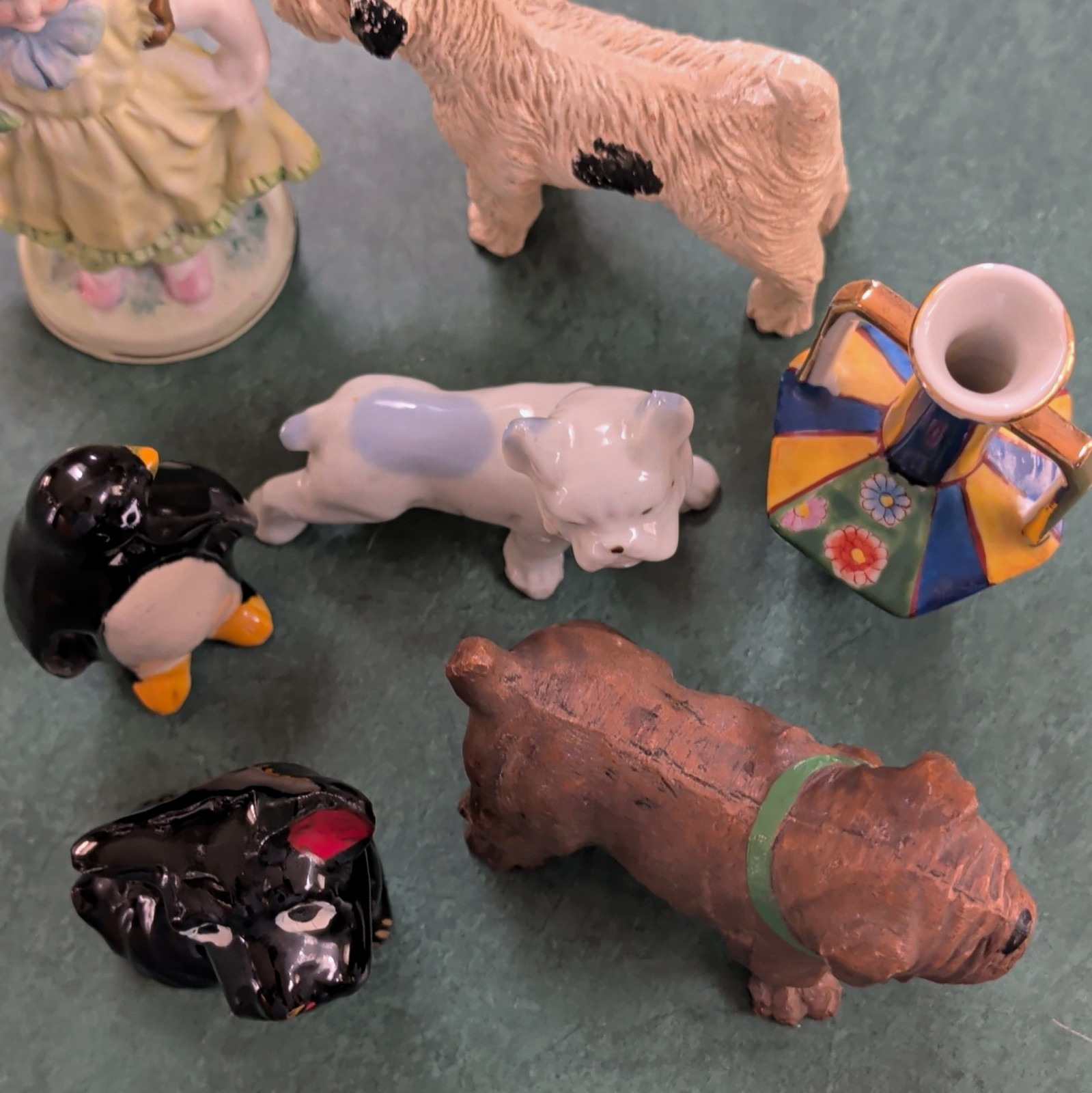 Josef Originals Hand Painted Ceramic Mini Figurines Lot w/ Vase, Multicolor