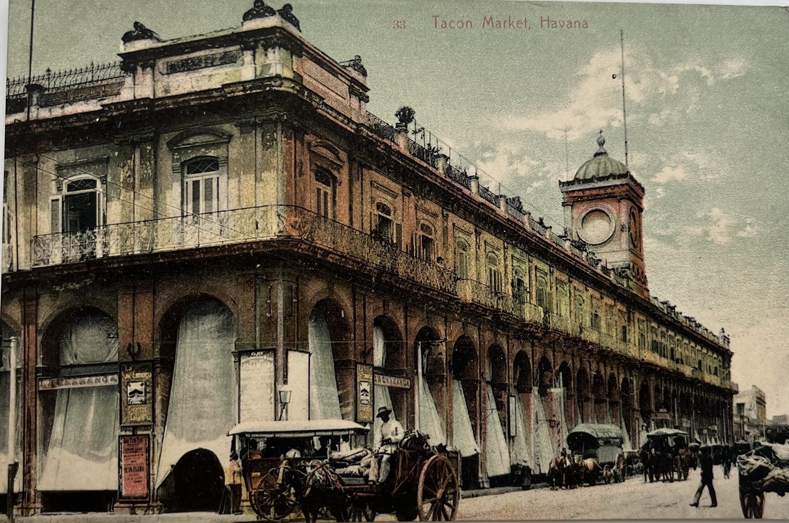 Cuba, Havana, Tacon Market - Postcard Antique c1910 Horse & Carts  N