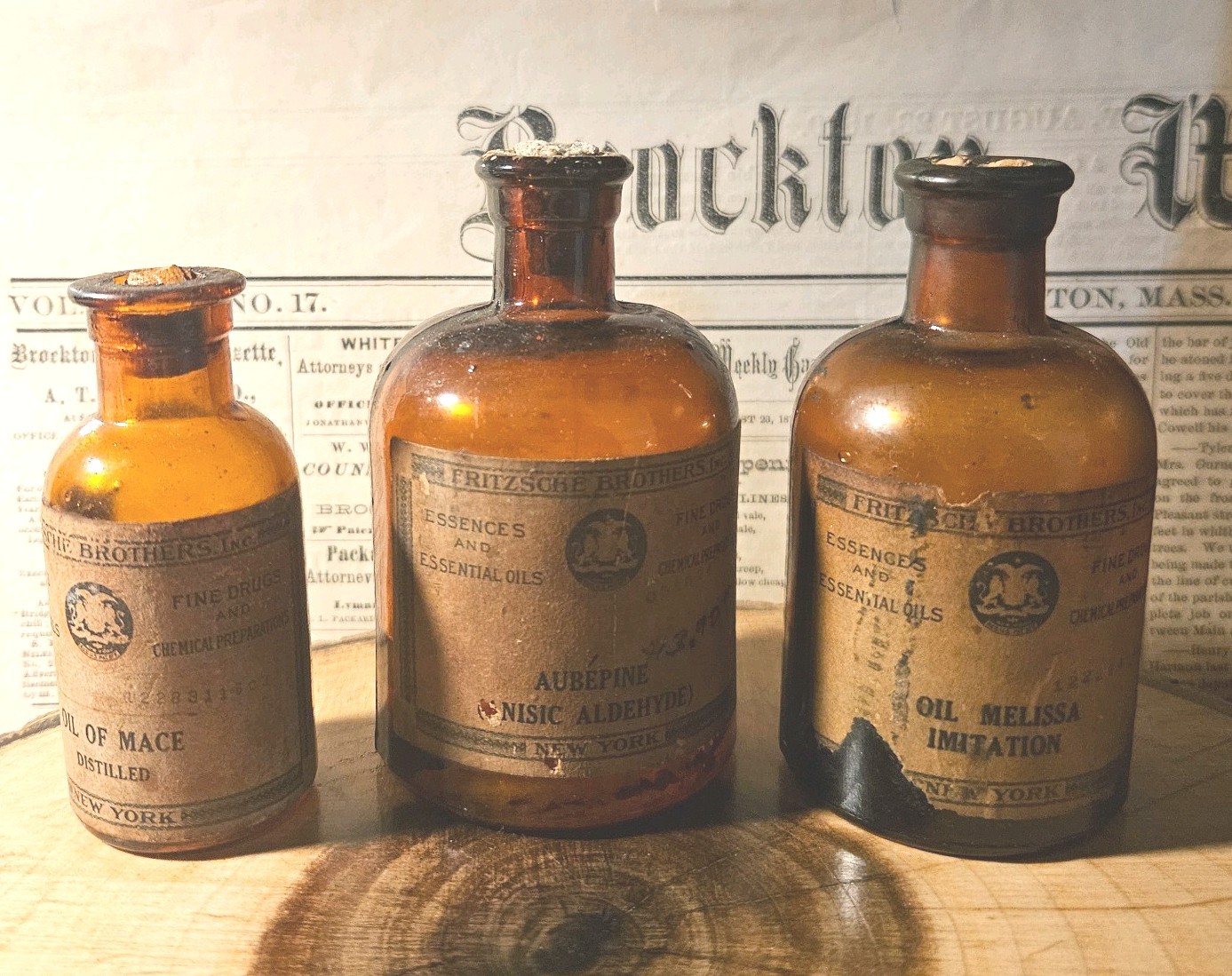 Antique Amber Apothecary Medicines And Essential Oils Quack Medicine Lot Of 3
