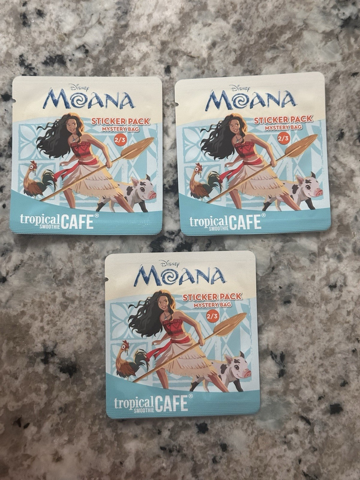 3x Moana Sticker Pack Mystery Bag 2/3 Disney Sticker From Tropical Smoothie Cafe