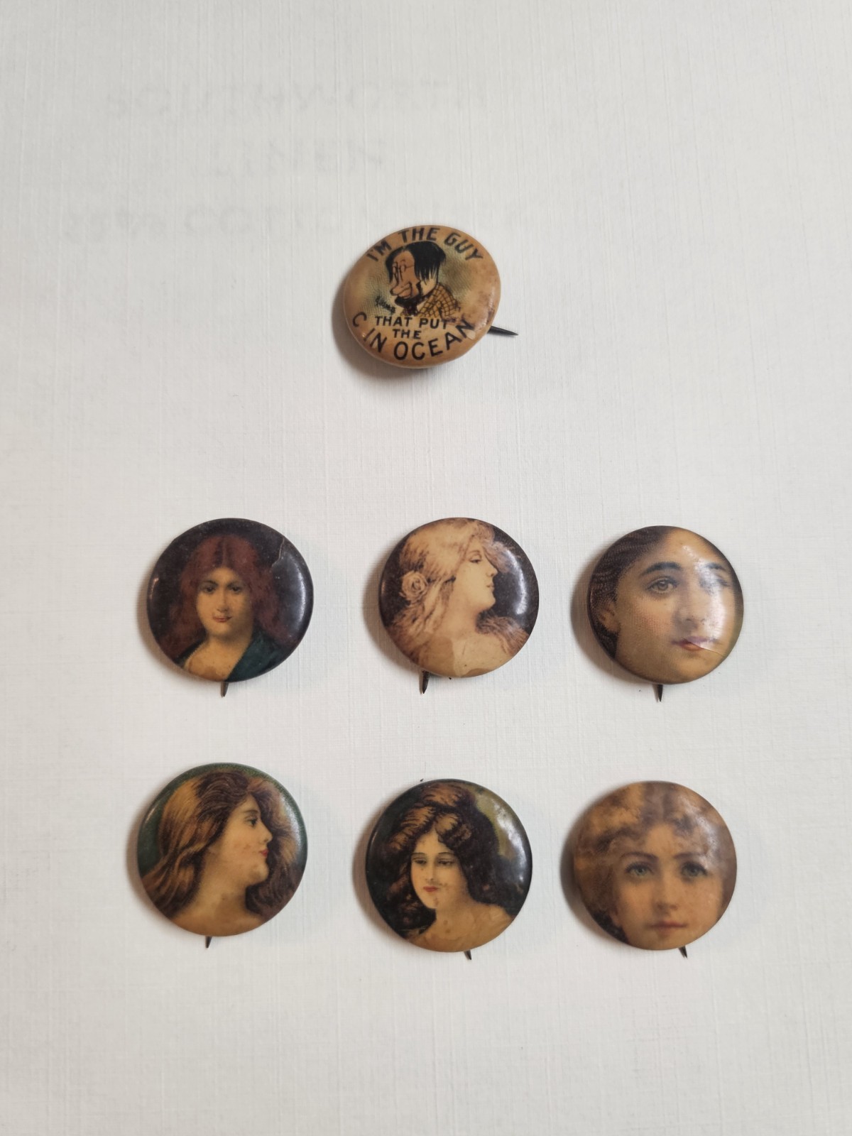 Antique Perfection Cigarette Victorian Woman Pin Pinback Buttons Lot Of 6 + 1