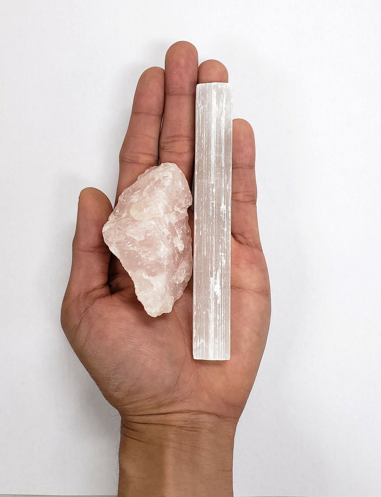 Rose Quartz Crystal & Selenite Stick - Self Love Healing Crystal Pair