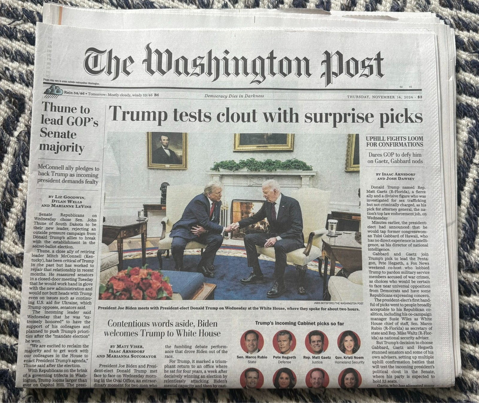 Washington Post 11/14/2024 Trump Tests Clout Biden Meeting