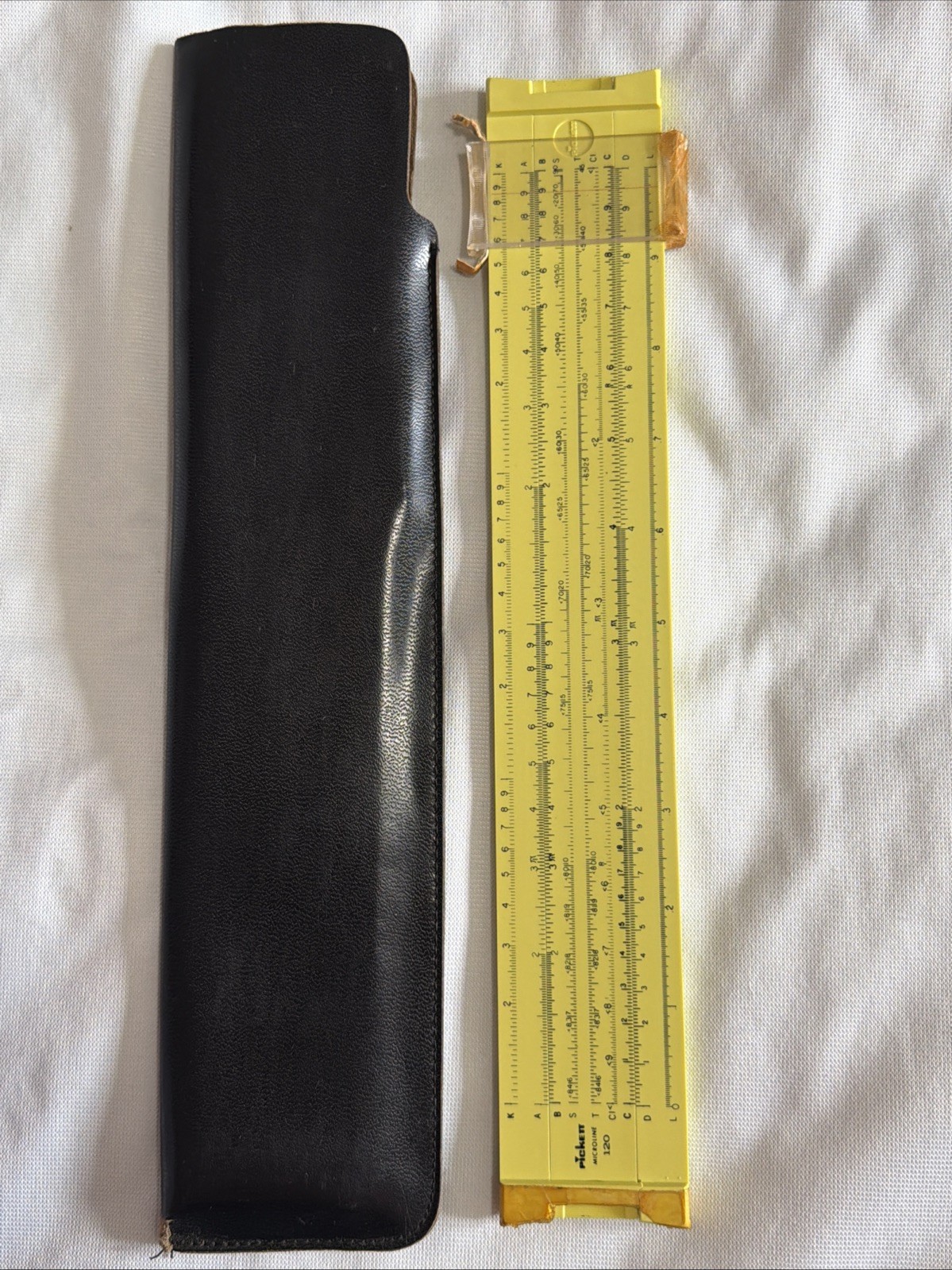Vintage PICKETT Microline 120 Slide Rule with Faux Leather Case - Yellow