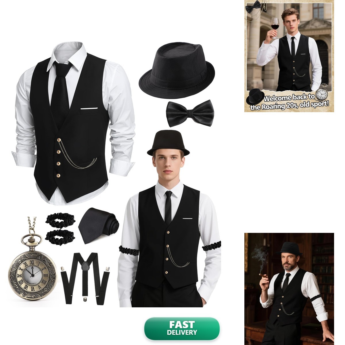 HaBaeBae 1920s Mens Costume, Roaring 20s Costumes Men, Fedora Hats Men 1920S