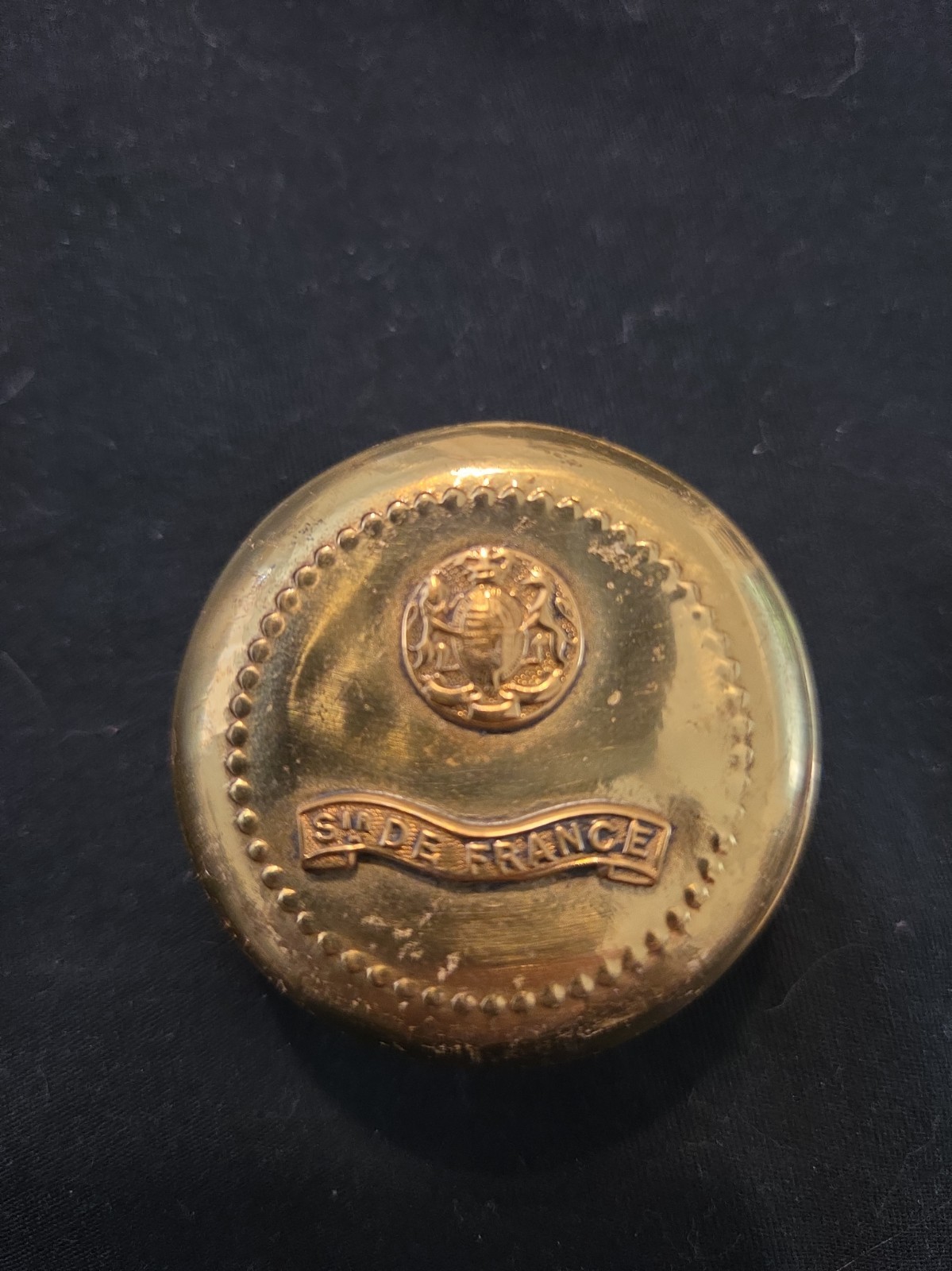 Vintage Brass Box Round  Collectible Trench Art  Snuff jar Arras Sir De France