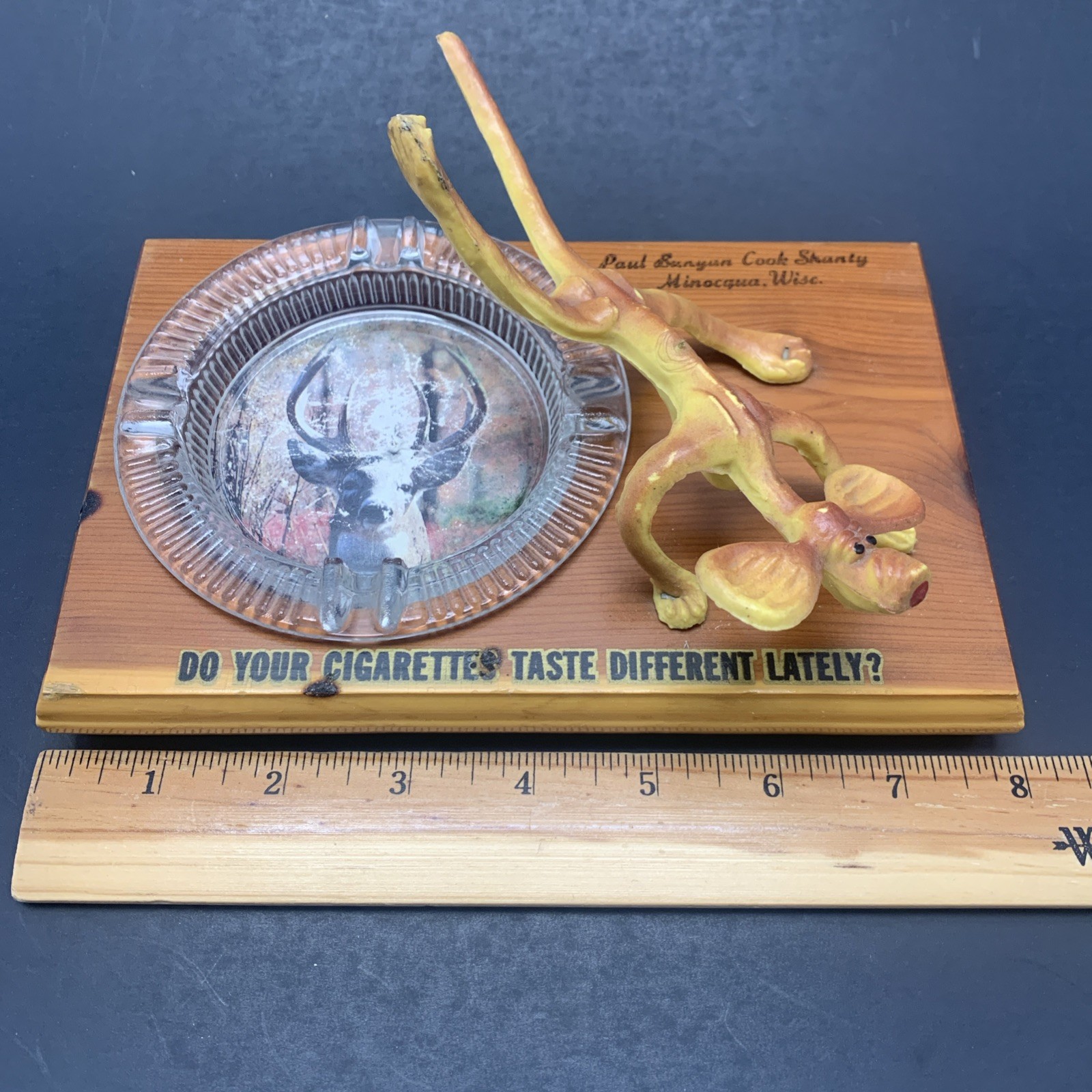Vintage Paul Bunyan Shanty Minocqua Wisconsin Dog Peeing On Ashtray Souvenir