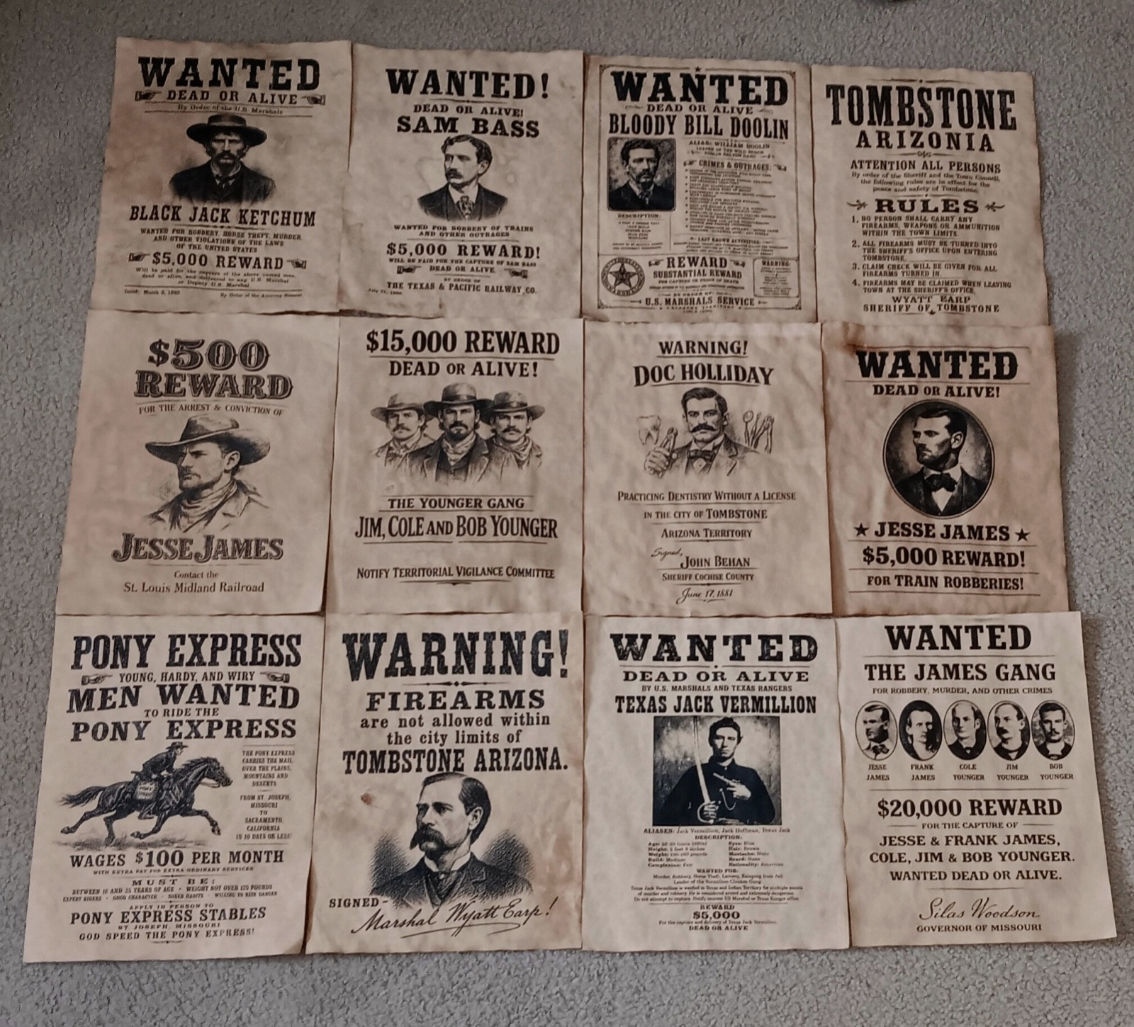 Jesse James Old West Wanted Posters Youngers Doc Holliday Tombstone  Wyatt Earp