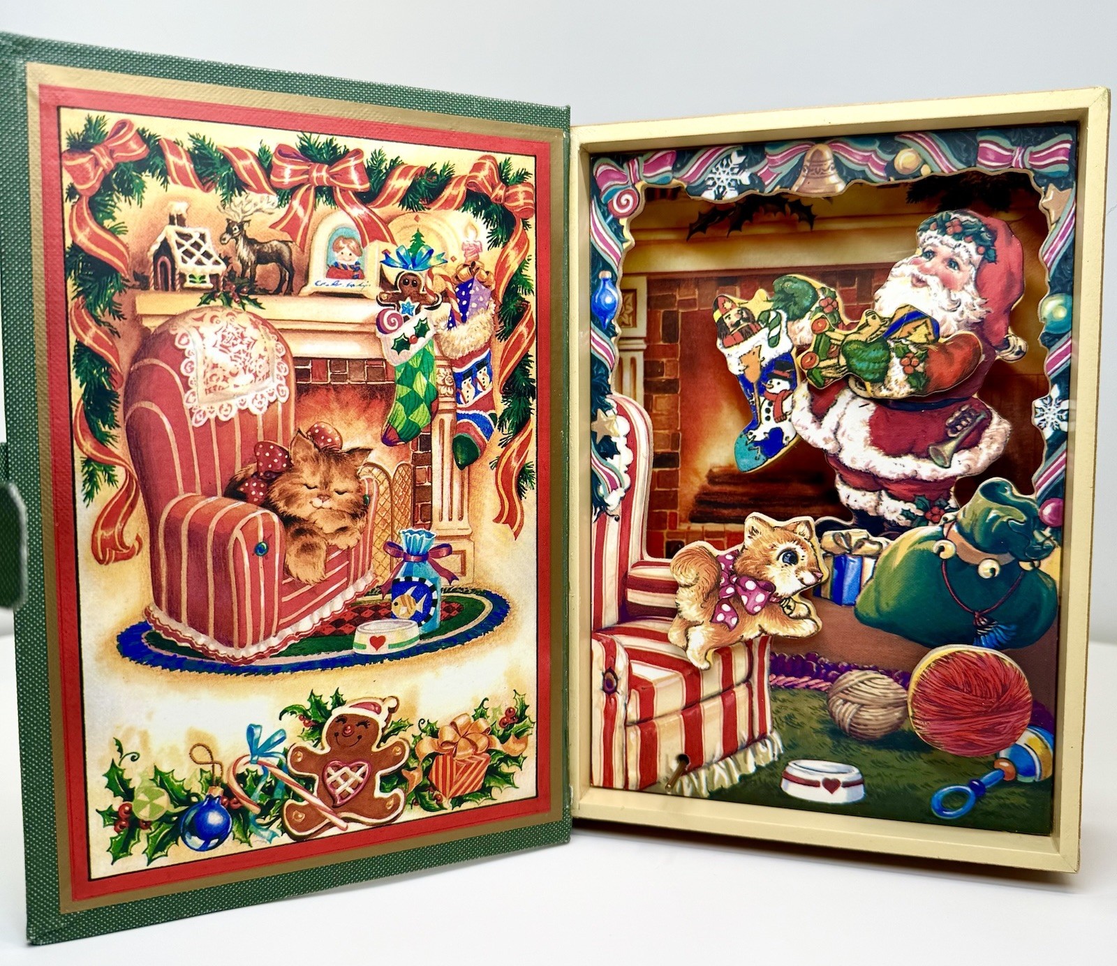 VTG Enesco Old Time Santa Animated Christmas Music box Wooden Book Wind Up WORKS