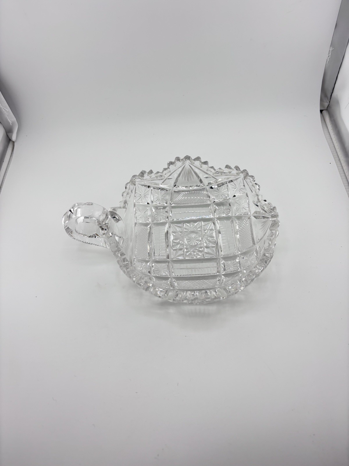 Handled Nappy Nut or Candy Dish Clear Glass with Hobstars Stars and Diamond Cuts