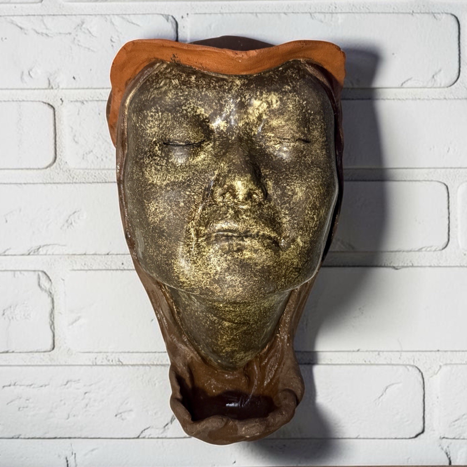 Handmade Clay Face Wall Planter 2006 Ceramic Goddess Head Pot Art Pocket Vase