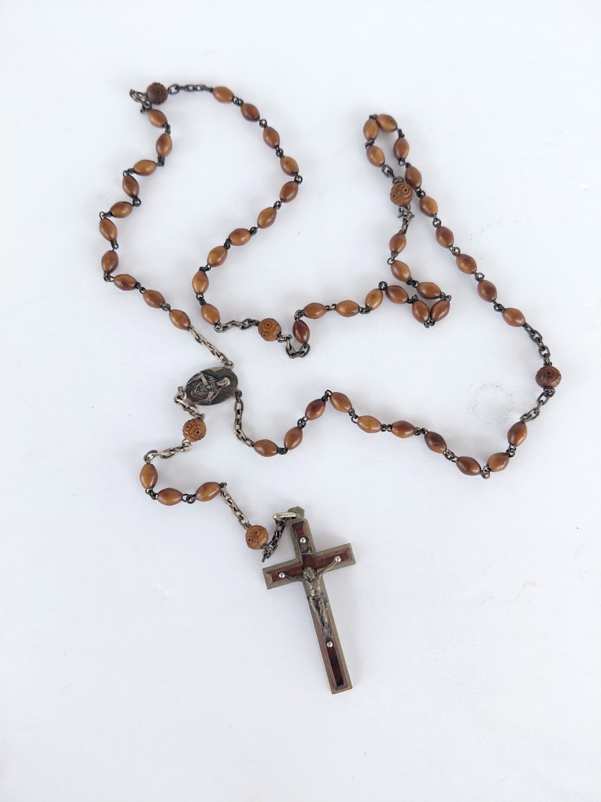 Vintage French Brown Catholic Rosary 24\