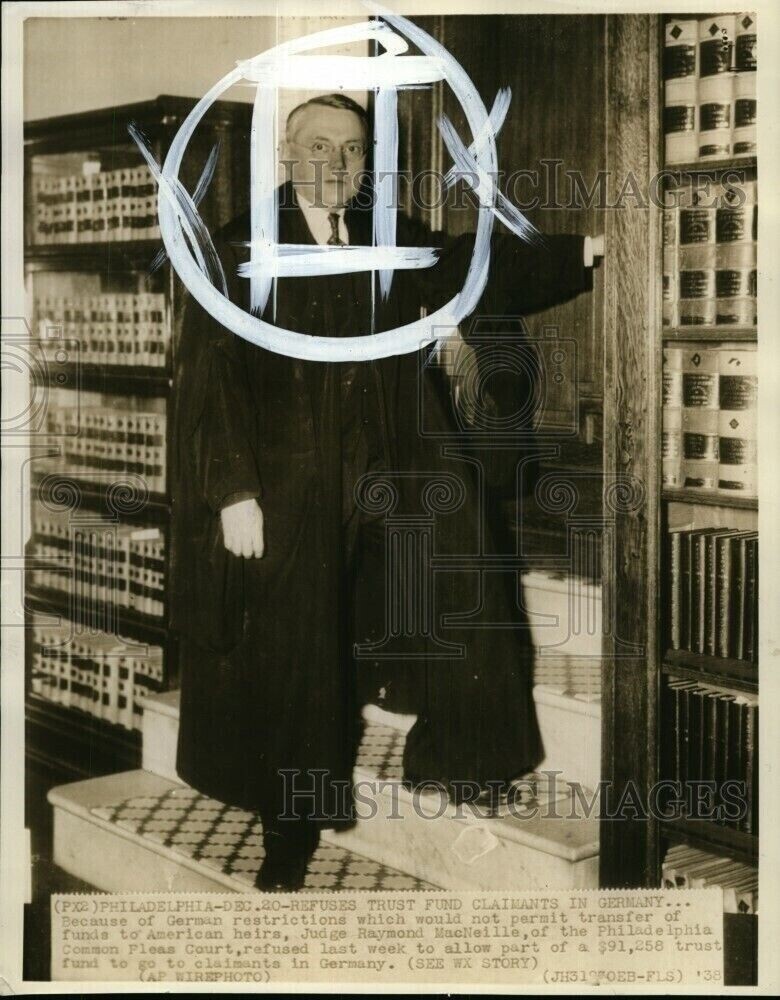 1938 Judge Raymond Macneille Refused Partial Pay Trust Germany 10X8 Wirephoto