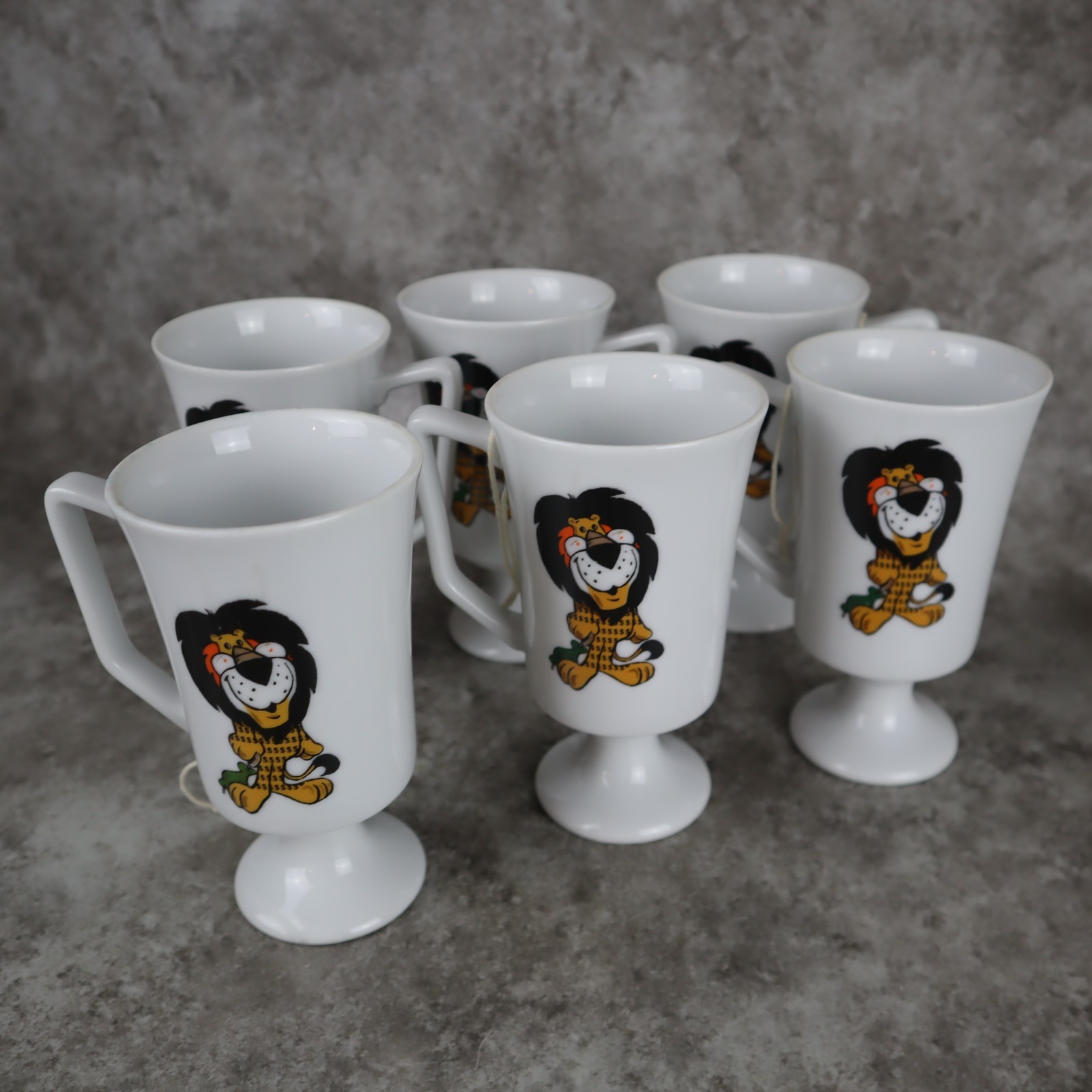 VTG Hubert The Harris Lion Ceramic Mug Cup w Stem Lot of 6 - New Open Box