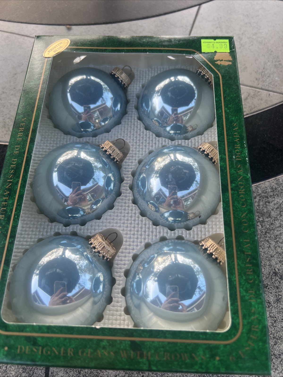 SIX Krebs Christmas Glass Ball Ornaments Kristen Blue 2.5