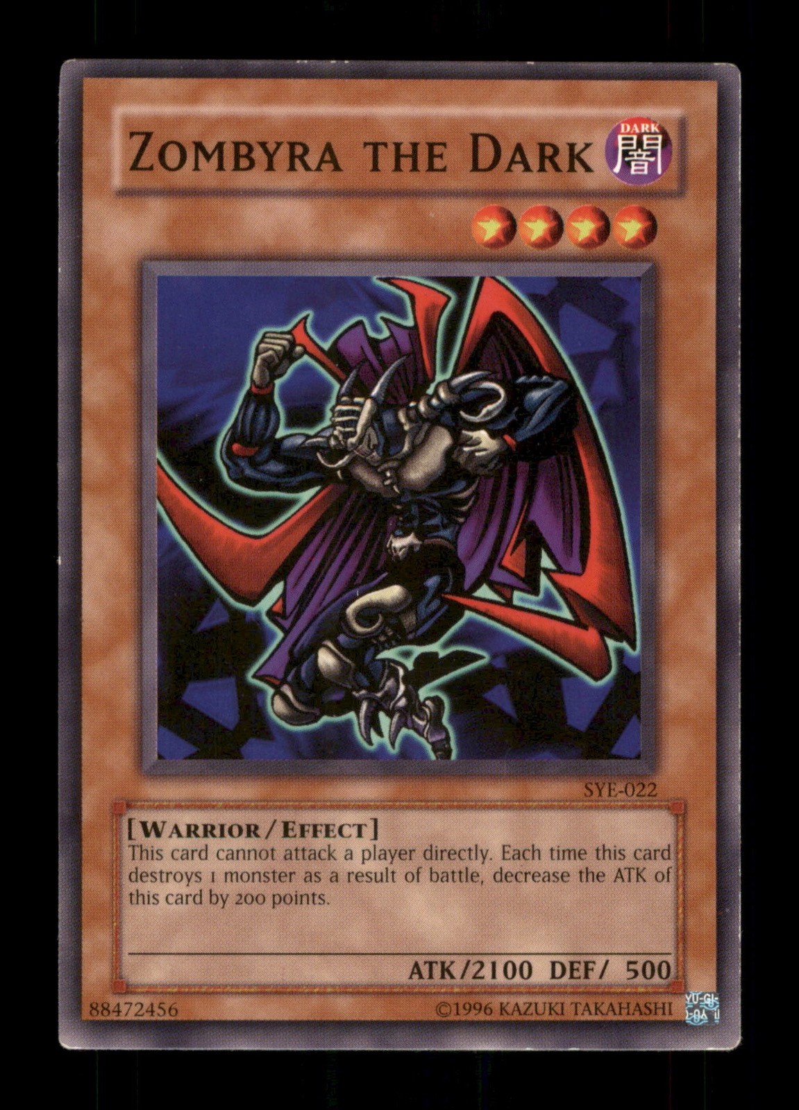 Zombyra The Dark SYE-022 Yu-Gi-Oh TCG 1996 Trading Card Zombyra The Dark SYE-022 Yu-Gi-Oh TCG 1996 Trading Card