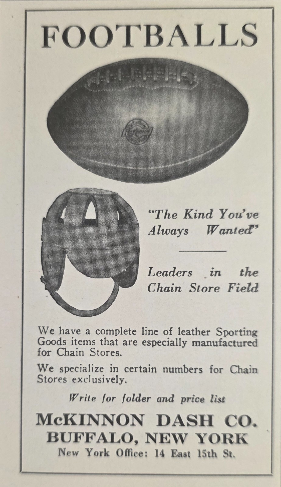 1931 Print Ad Footballs & Leather Helmets McKinnon Dash Co. Buffalo,New York