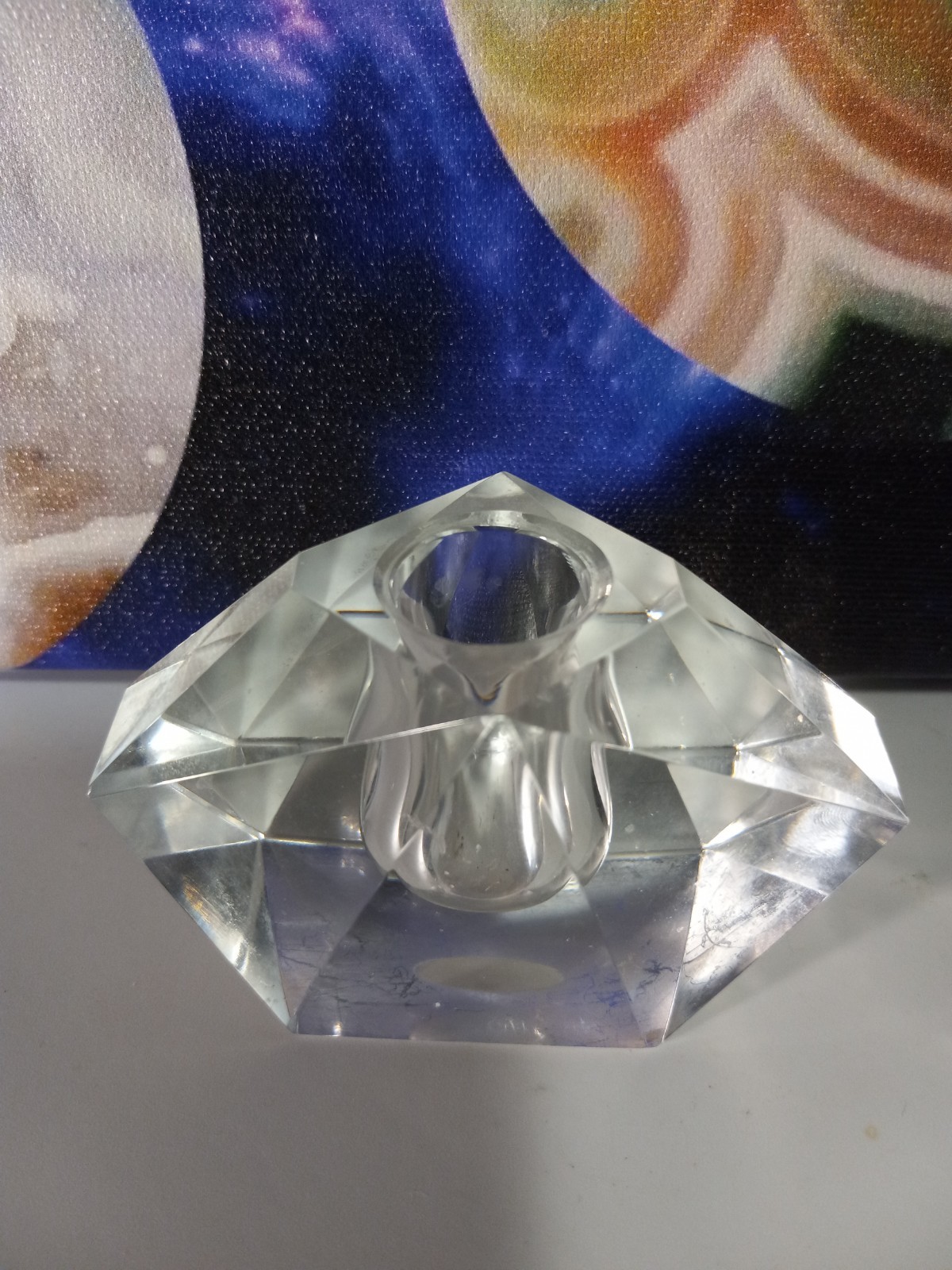 Art Deco c1920 Crystal Bud Holder Paperweight Glass clear, geometric facet Art Deco c1920 Crystal Bud Holder Paperweight Glass clear, geometric facet
