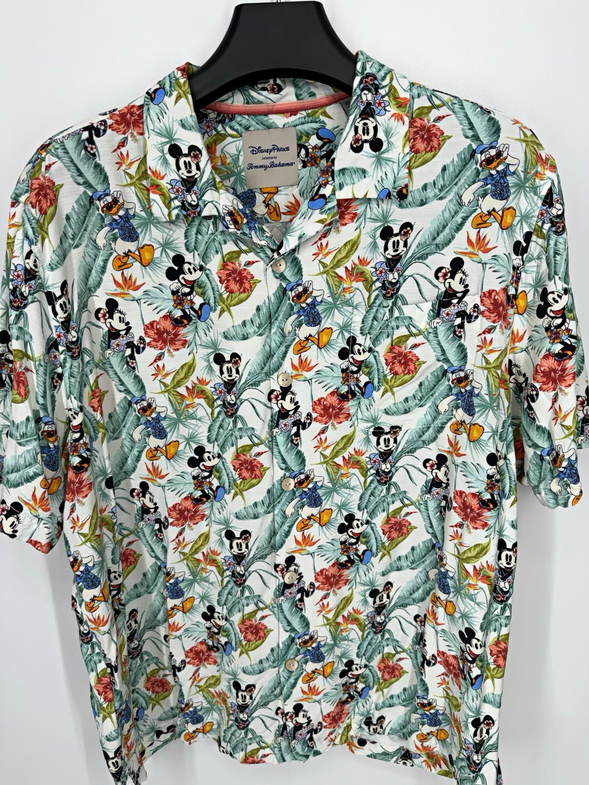 Disney Parks-Tommy Bahama Mickey, Minnie,Donald Tropical Print Linen Shirt-Sz XL