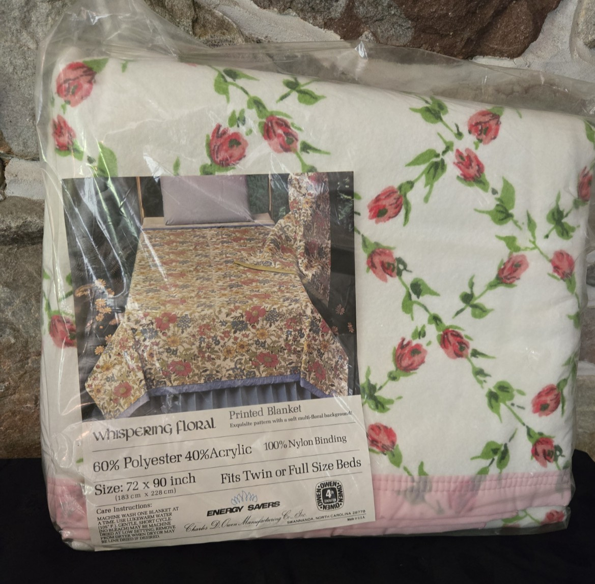 vintage owens acrylic polyester pink rose bud blanket twin full roses