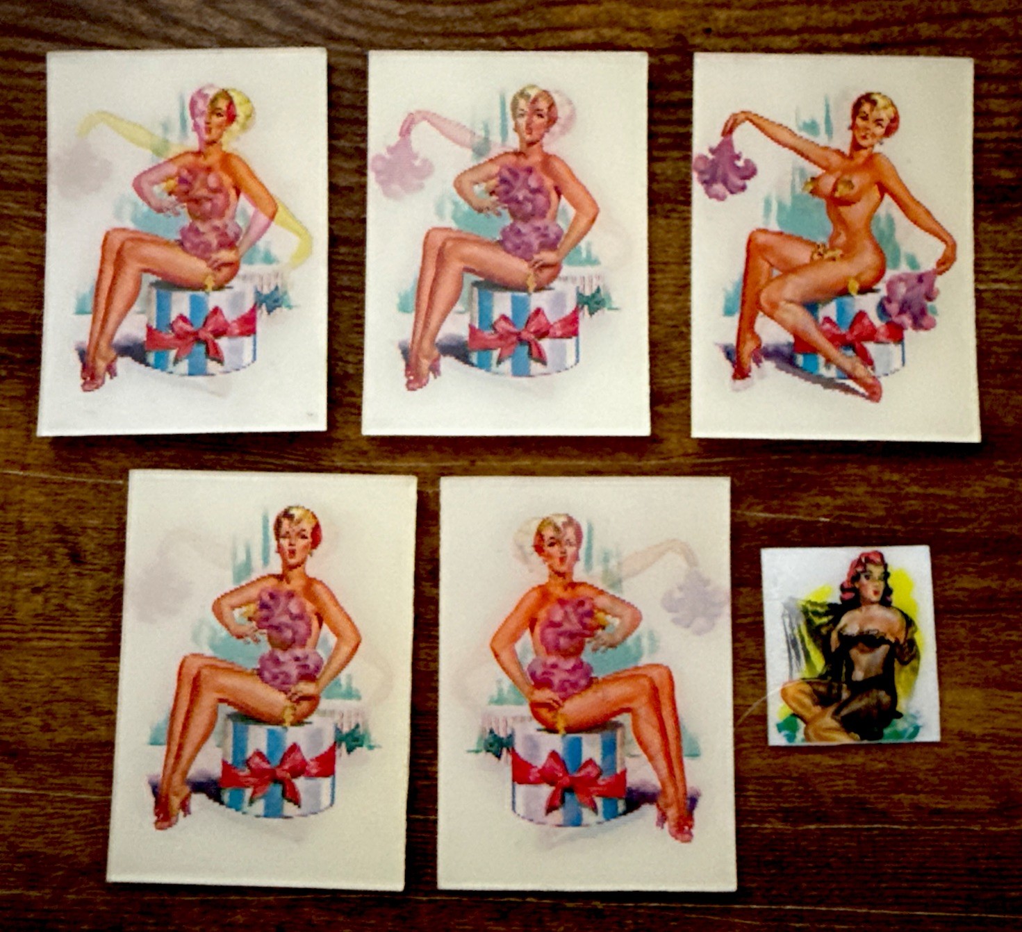 LOT OF 5+ VINTAGE 1950\'S BURLESQUE 2 PHASE VARI-VUE RISQUE FAN LADY FLICKER NOS