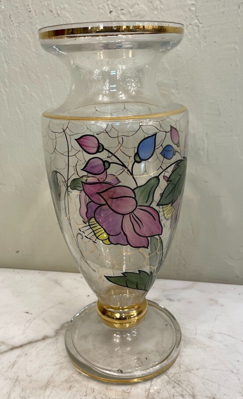 Small Hand-Painted Vase with 24k Gold Accents, Floral Design