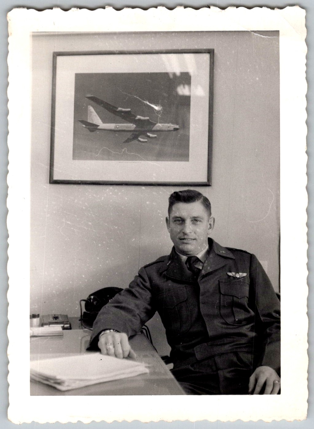 Vtg B&W Snapshot Man USAF Pilot Captain John P Rasch Jr B-36 Bomber 1950s