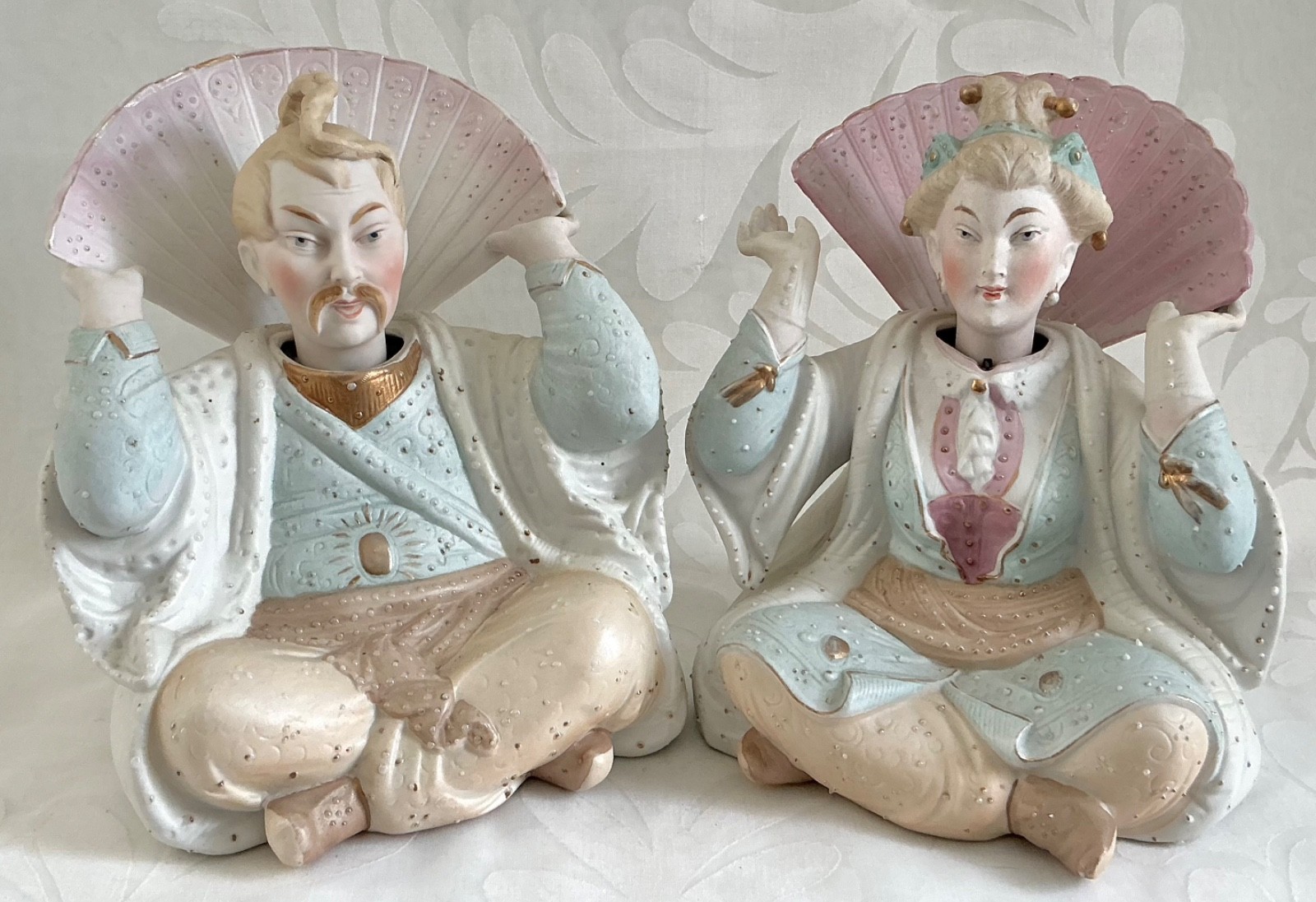 2 Antique Conta & Boehme Bisque Asian Nodder Couple Figurines Germany Set Pair