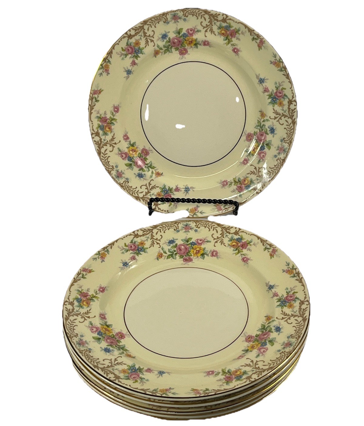 6 Steubenville USA Salad Plates VTG 1930s Pale Yellow Floral Border Gold Trim 6 Steubenville USA Salad Plates VTG 1930s Pale Yellow Floral Border Gold Trim