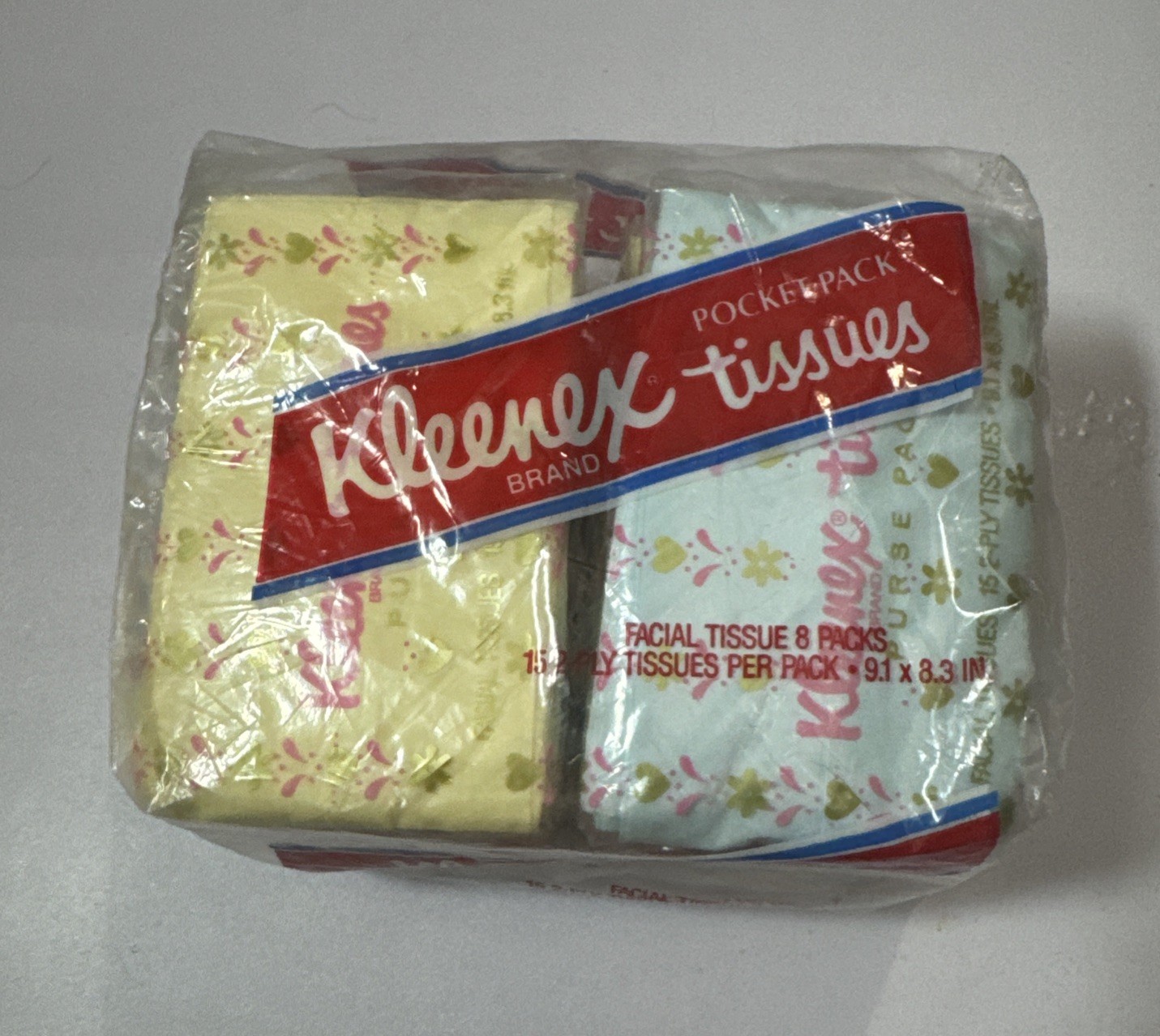 Kleenex Tissue VINTAGE 1983 2-ply Floral Pocket Packs FACTORY SEALED Made In USA