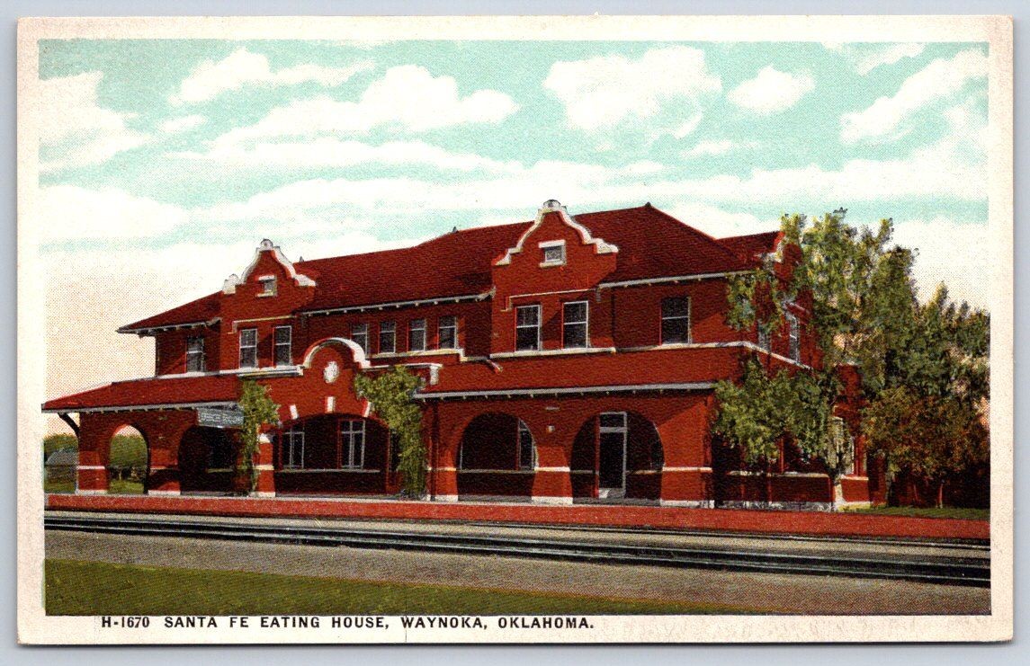 Vintage Oklahoma Postcard WAYNOKA Santa Fe Eating House Depot