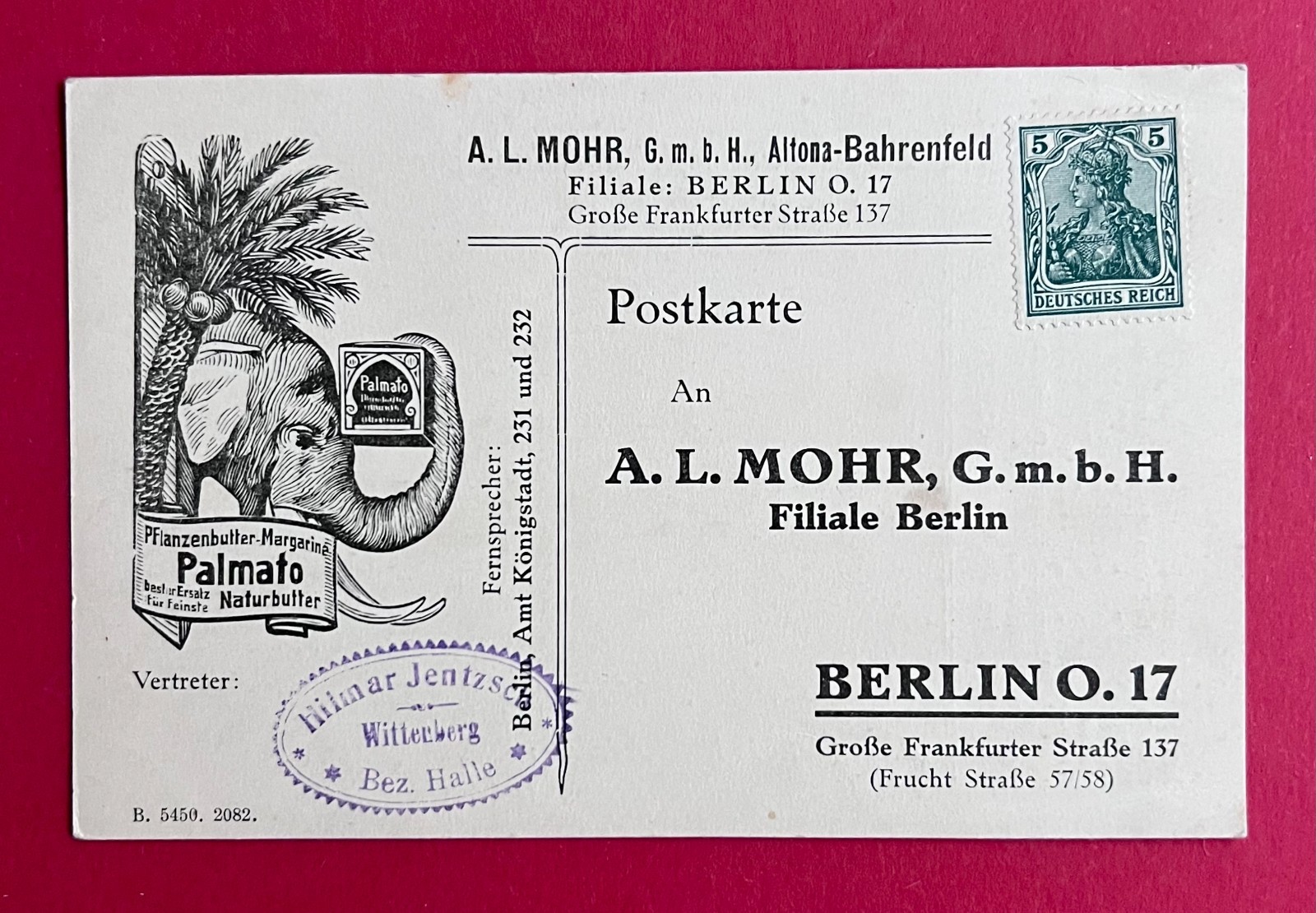 Advertising postcard Berlin around 1910 Palmato margarine by A. L. Mohr Bahrenfeld (178766