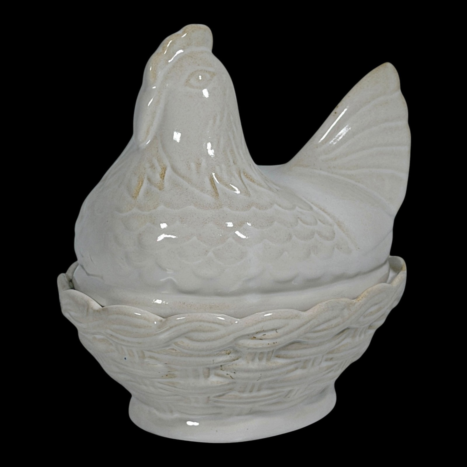 Pier 1 Imports White Cream Ceramic Hen On Nest Covered Dish Candy Farmhouse