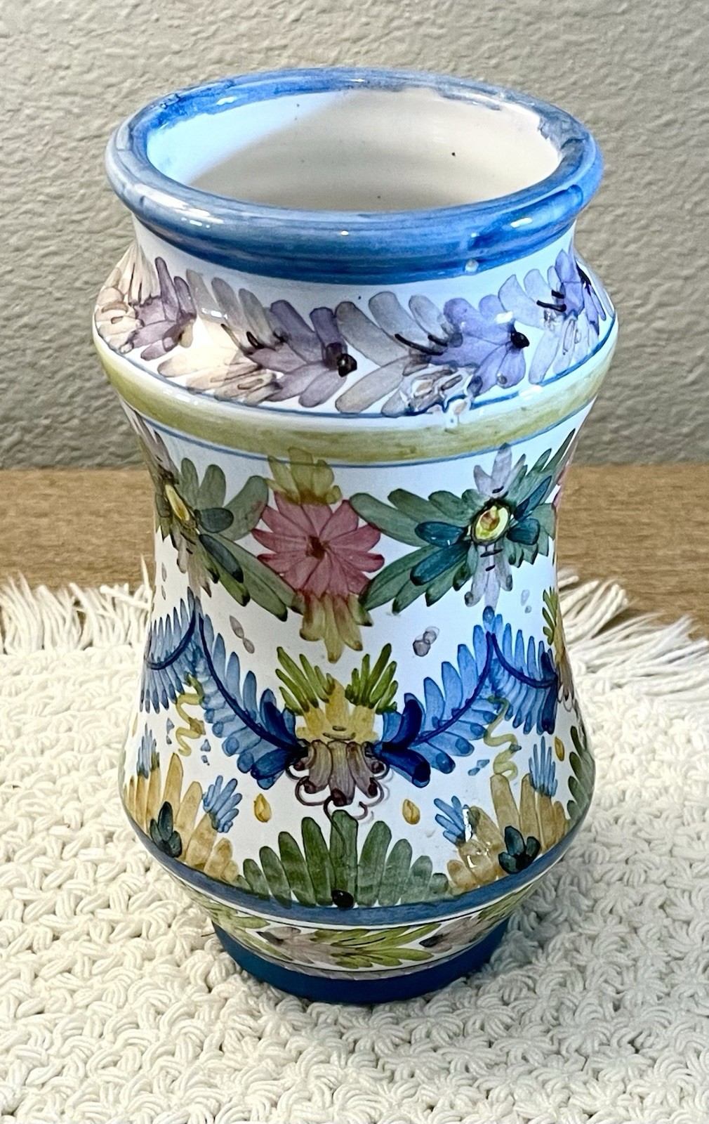 Vtg Signed Spanish Pottery Vase Cerámicas Sevilla Hand Painted Floral Majolica