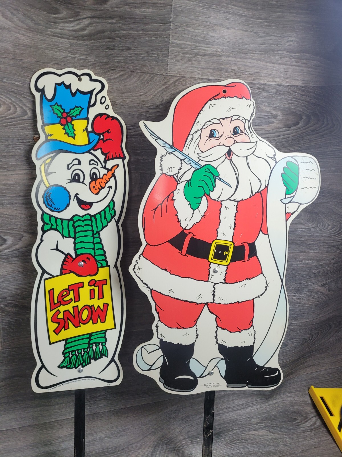 Lot 2pc Vtg 1998-99 Santa & SnowMan Yard Art Impact  Plastic Decoration 26\