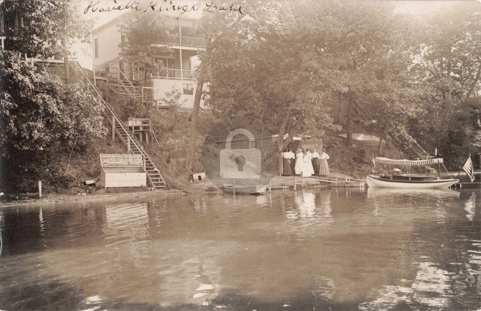 Women by the Shore, Klinger Lake MI Michigan 1908 RPPC Photo Postcard COPY